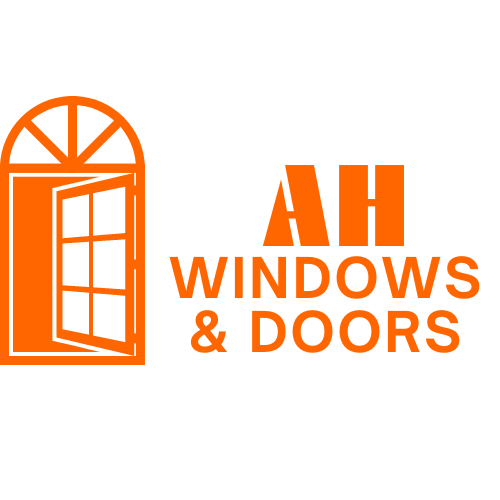 Logo of AH Windows and Doors featuring an open window and text in orange.
